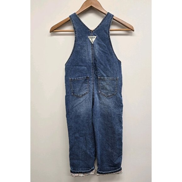 Oshkosh Denim Blue Jean Bib Overalls Toddler Size 5T Floral Ruffles Adjustable - Picture 2 of 9